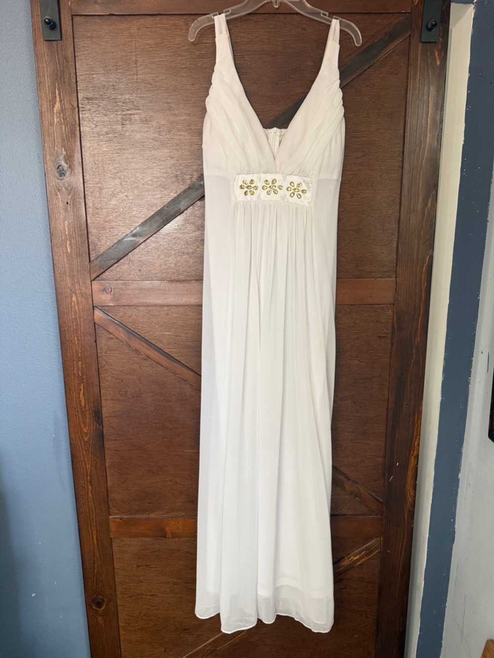 Ever Pretty White Maxi Dress with Gold Rhinestone Accents
